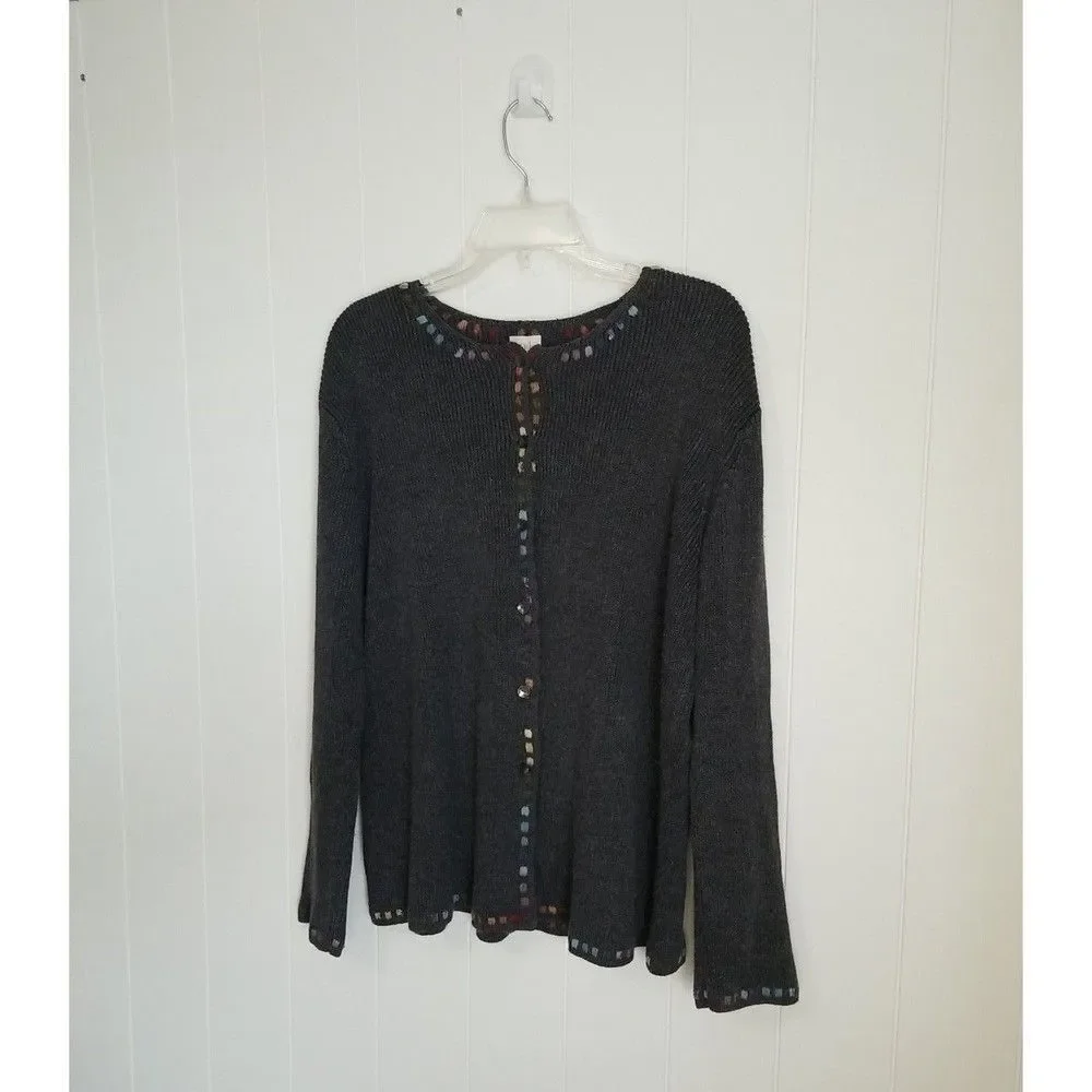 J. Jill Sweater Cardigan Womens Size Small Embroidered Casual Fall Winter